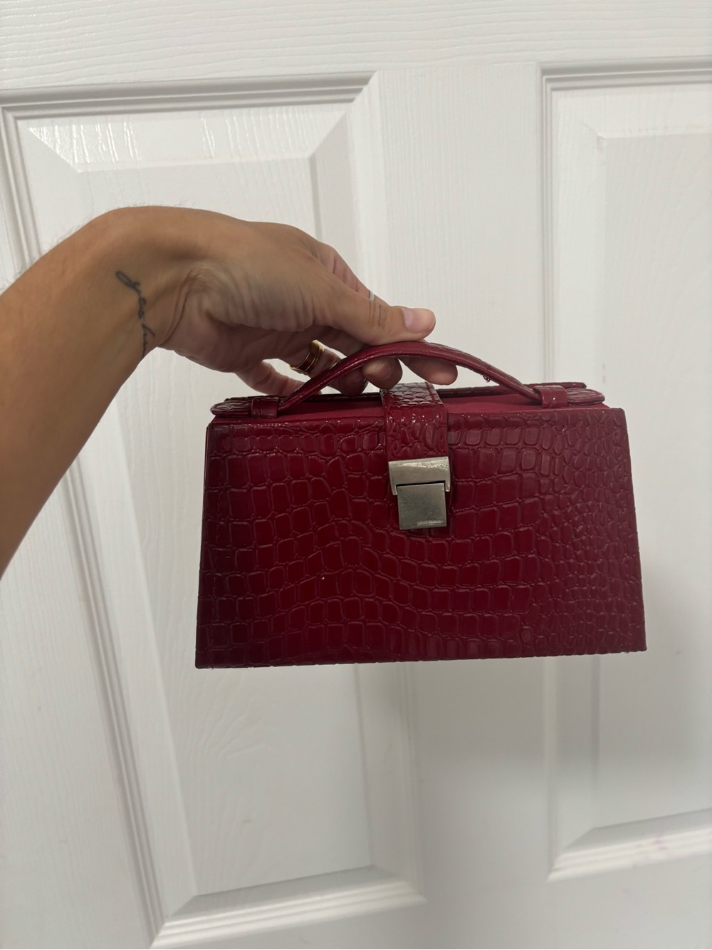 Vintage Red Croc Embossed Clutch / Jewelry Box